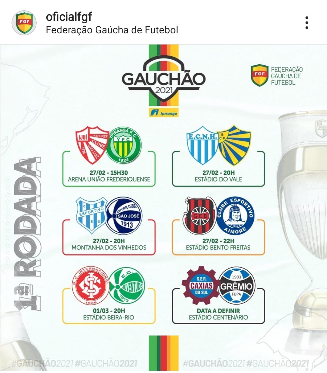 Esporte: tabela de jogos do Gauchão, classificação final do Brasileirão ...
